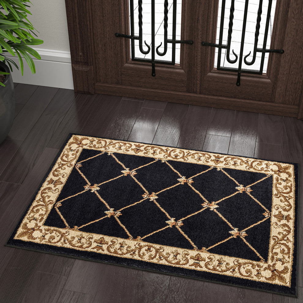 Orleans Traditional Border Area Rug, Black, 2'x3'