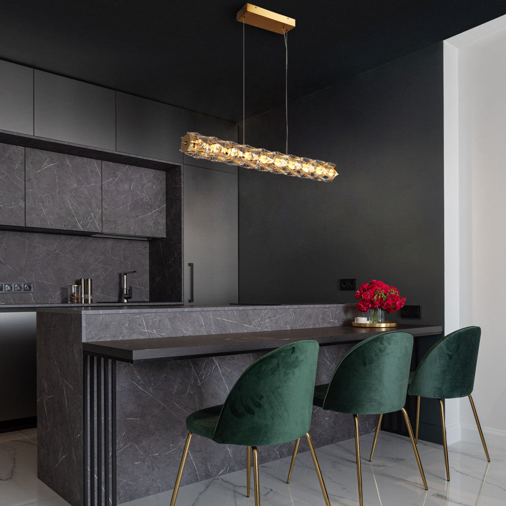 LNC Viniculture 1-Light 36" Modern Crystal Linear LED Island Light, Brass