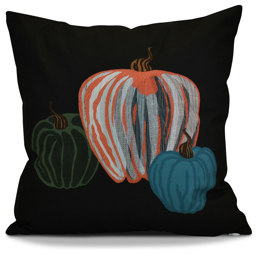 Pumpkin Spice Geometric Print Outdoor Pillow, Black, 16"x16"