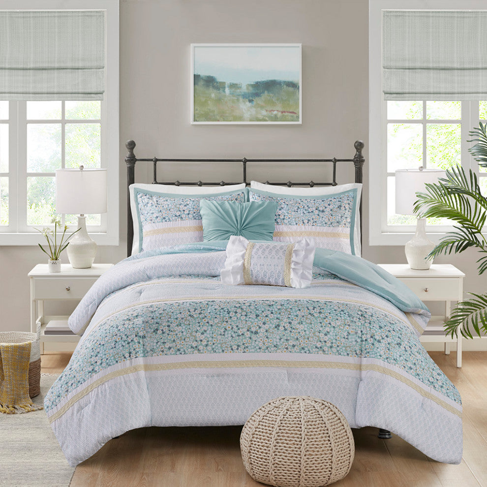 Madison Park Caralie 5 Piece Seersucker Comforter Set With Throw Pillows