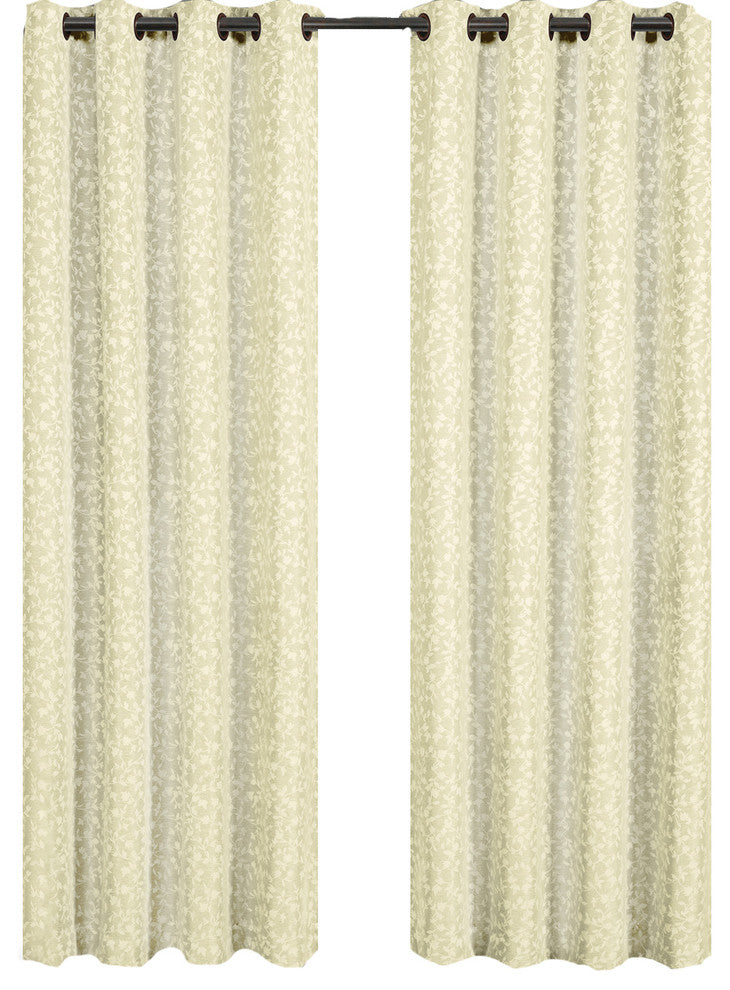 Fiorela 2PC Jacquard Grommet Curtains, Beige, 54"x63", Single