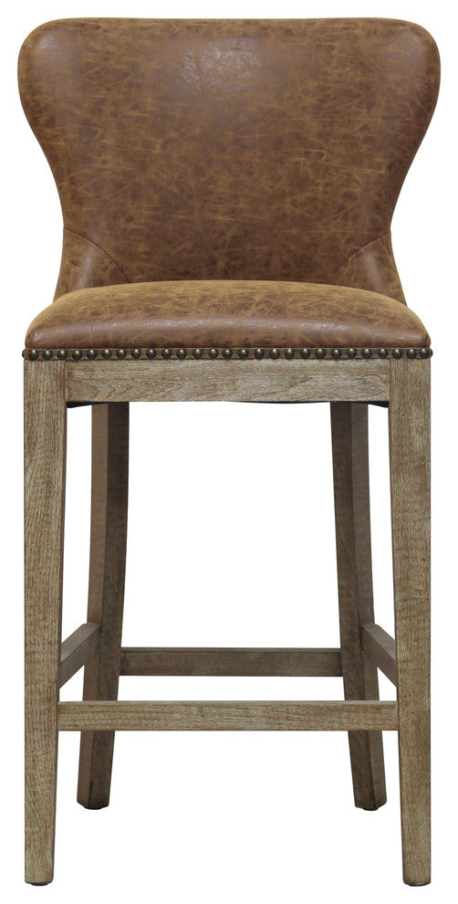 Dorsey Bar/ Counter Stool Drift Wood Legs, Nubuck Chocolate, Counter Stool, Faux Leather