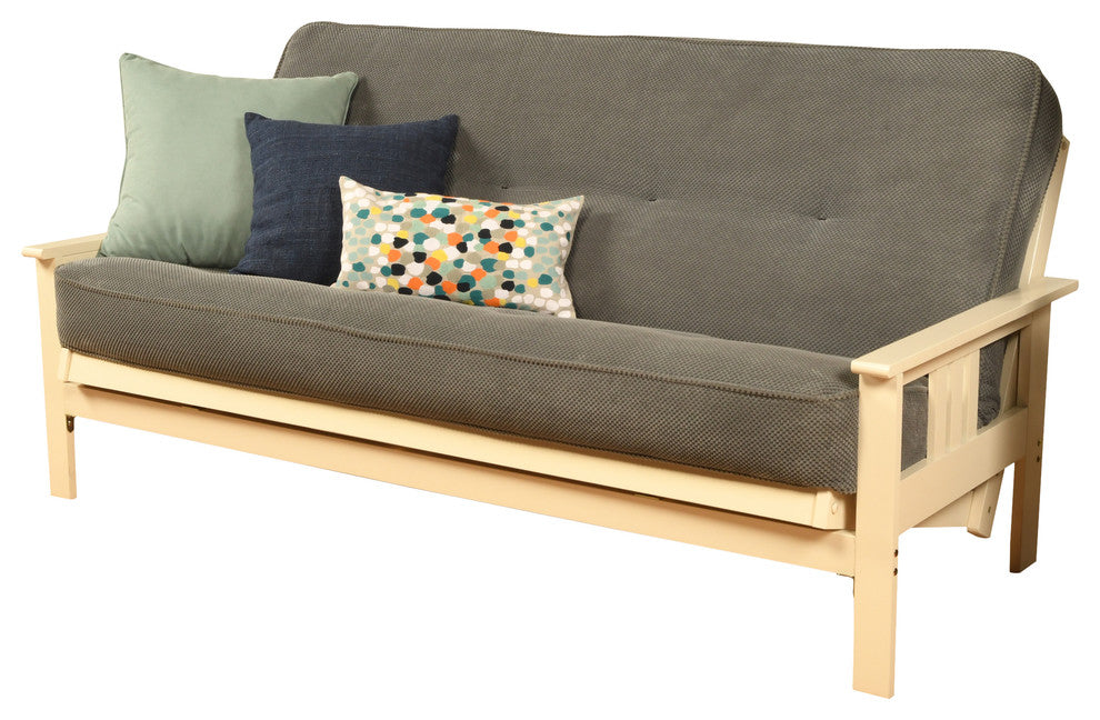Caleb Frame Futon With Antique White Finish, Marmont Thunder