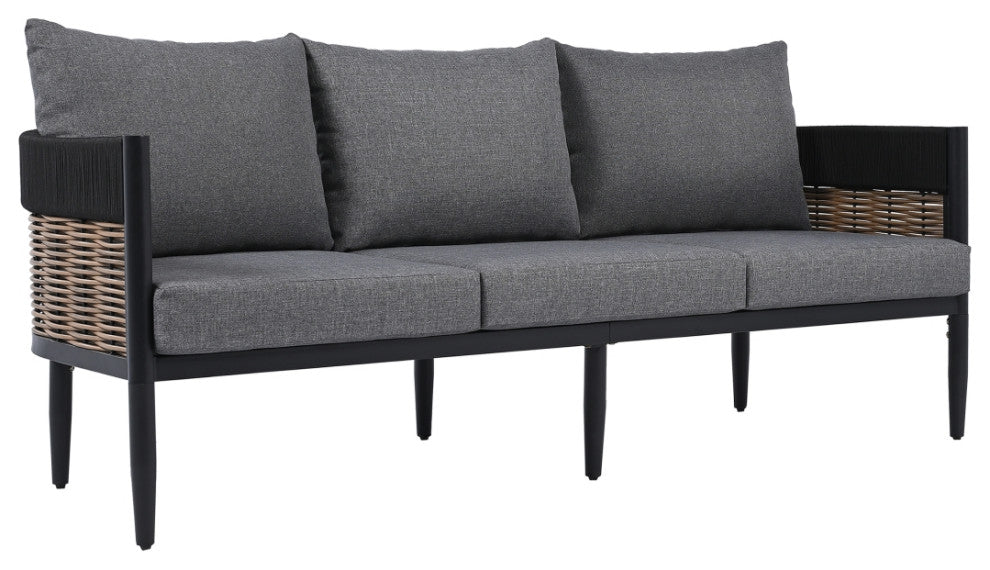 Safavieh Harrison Indoor-Outdoor 3 Seater Sofa, Black/Grey