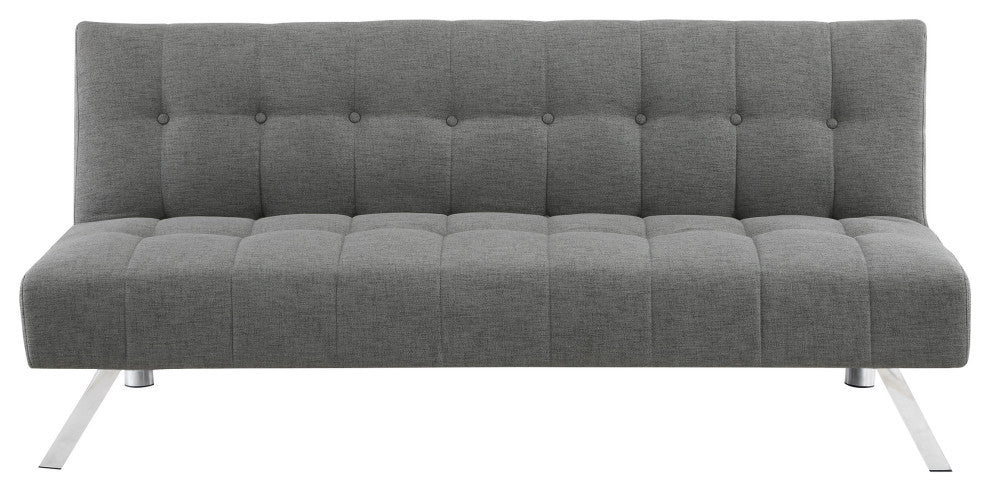 Sawyer Futon, Gray Fabric With Stainless Steel Legs