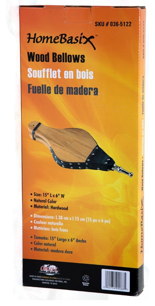 Simple Spaces A801-C3L Hardwood Bellows For Fireplace, 15" x 6", Oak Finish