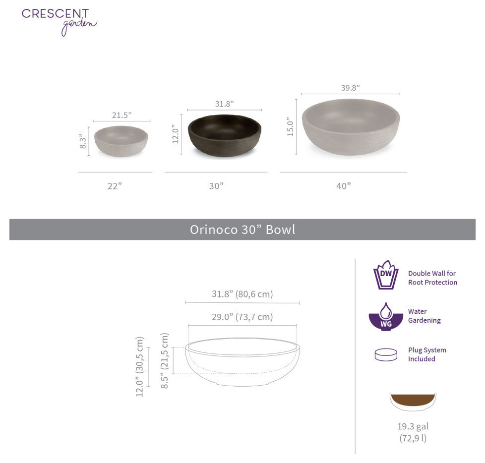 Orinoco Double Walled Indoor/Outdoor Bowl Planter Pot, Caviar Black, 30"