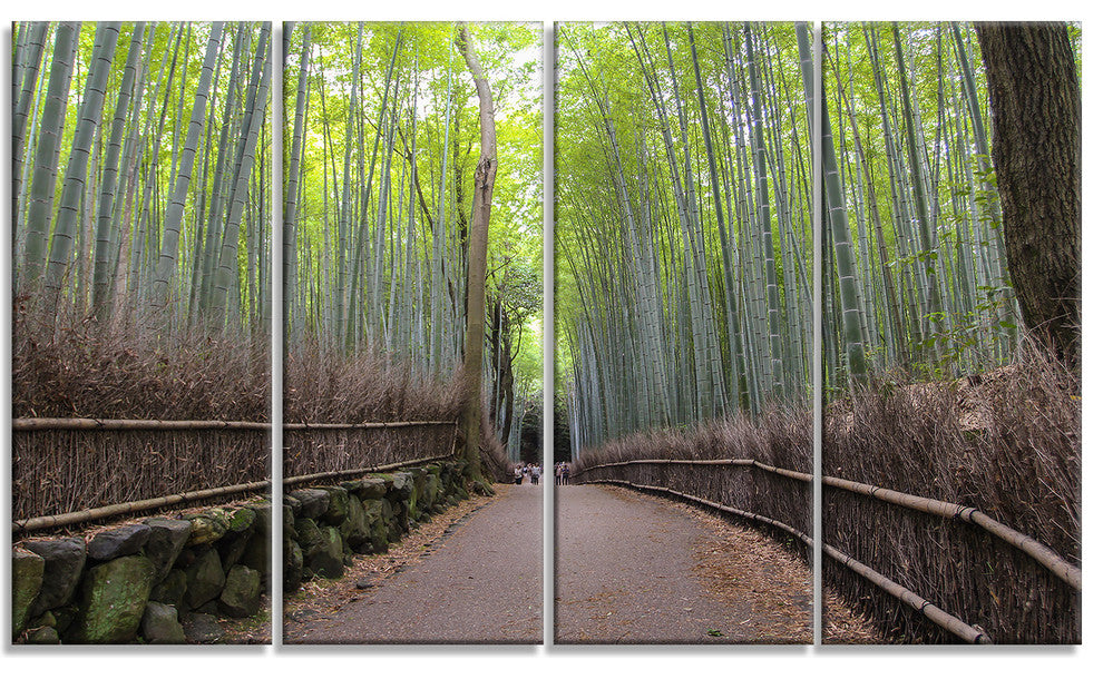 "Arashiyama Bamboo Path Japan" Forest Canvas Wall Art Print, 4 Panels, 48"x28"