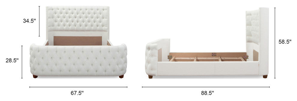 Brooklyn Tufted Sheltered Wingback Panel Bed, Antique White, Queen