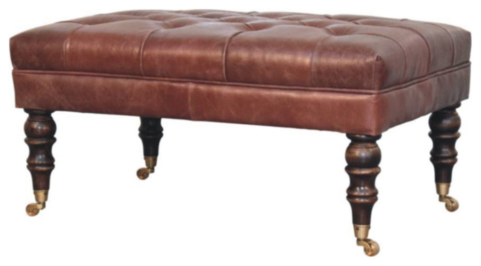 Ottoman Upholstered Buffalo Brown Leather With Castor Legs Artisan Furniture