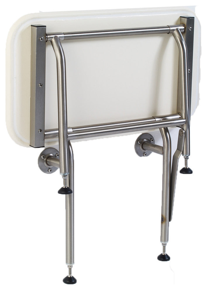 Rectangular Folding Shower Seat, Padded White, 28 Inch, Legs
