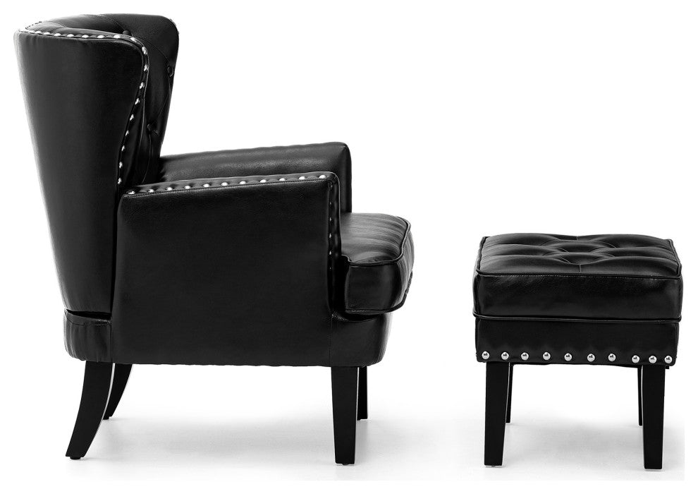 Set of 2 Accent Chair and Accent Stool, Black
