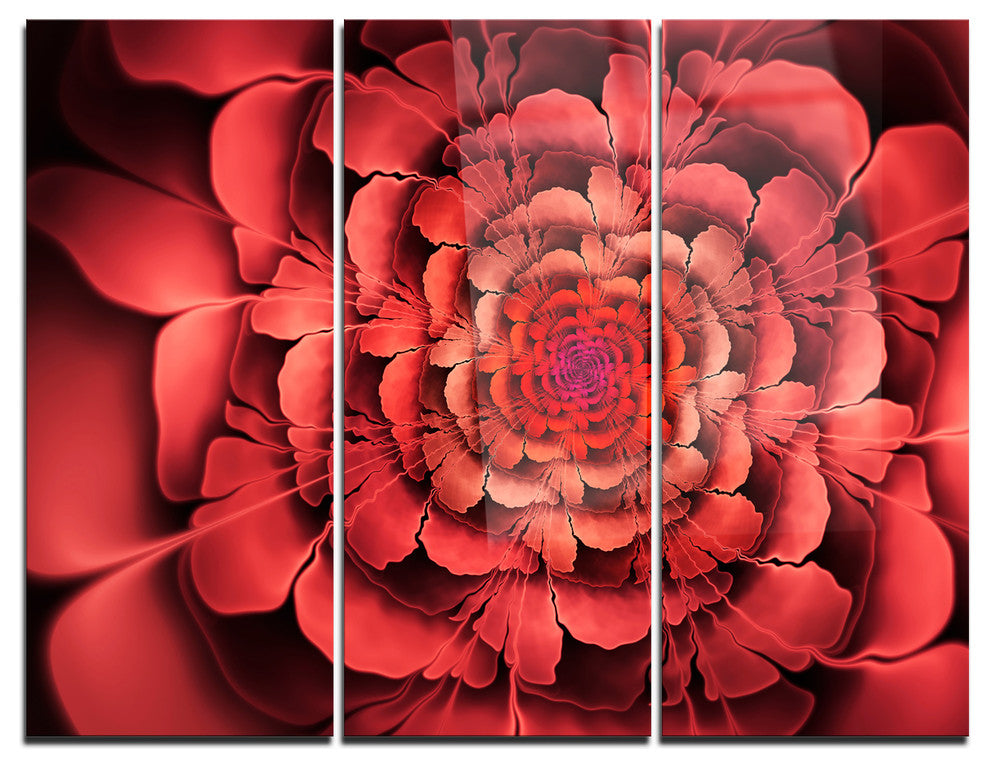 "Dense Fractal Pink Petals" Metal Wall Art, 3 Panels, 36"x28"