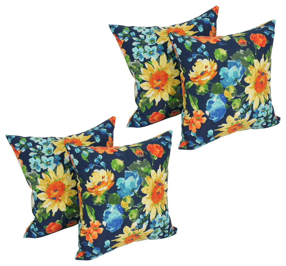 17" Square Solid Outdoor Throw Pillows, Set of 4, Alfinia Fresco Caspian