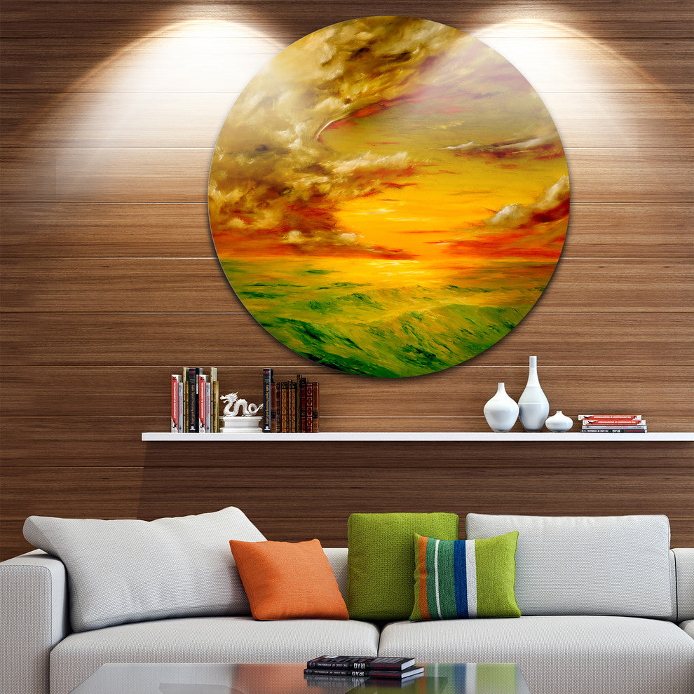 Santa Rosa California, Landscape Painting Disc Metal Artwork, 23"