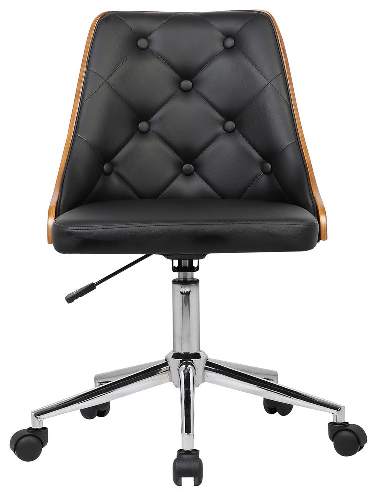 Diamond Chrome Mid-Century Office Chair With Walnut Veneer Back, Black