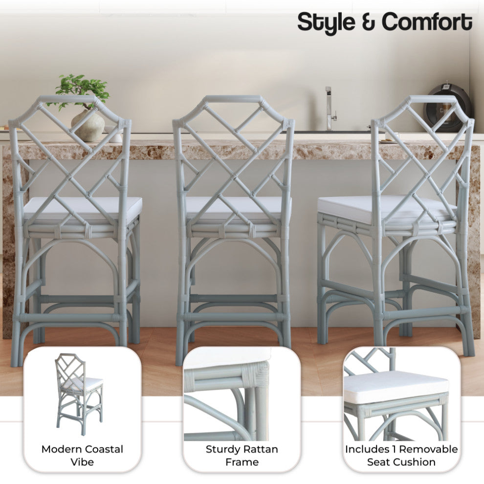 Kara Rattan Counter Stool, Set of 2, Gray