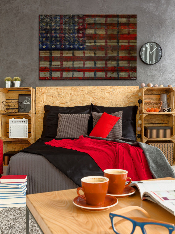 "Striped Flag" Print on Natural Pine Wood, 60"x40"