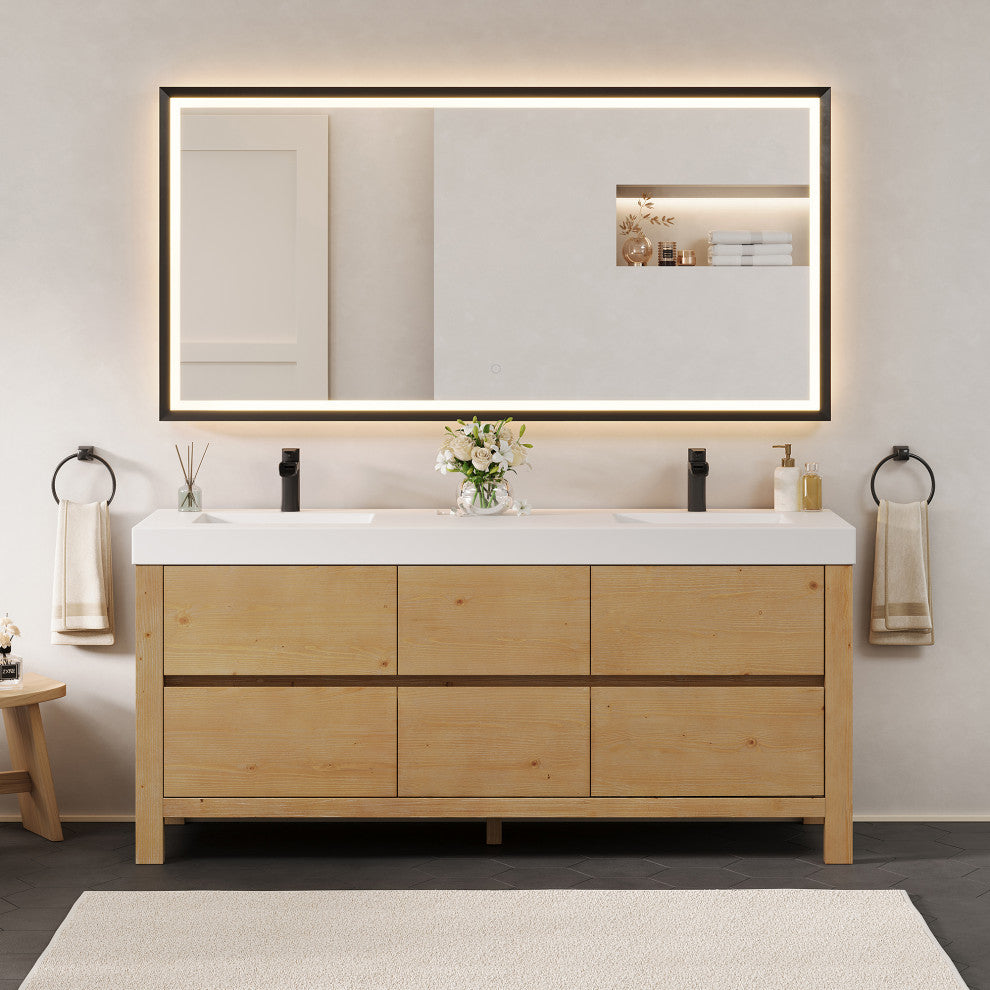 Cascadia Bathroom Vanity, Weathered Fir, 72", With Mirror
