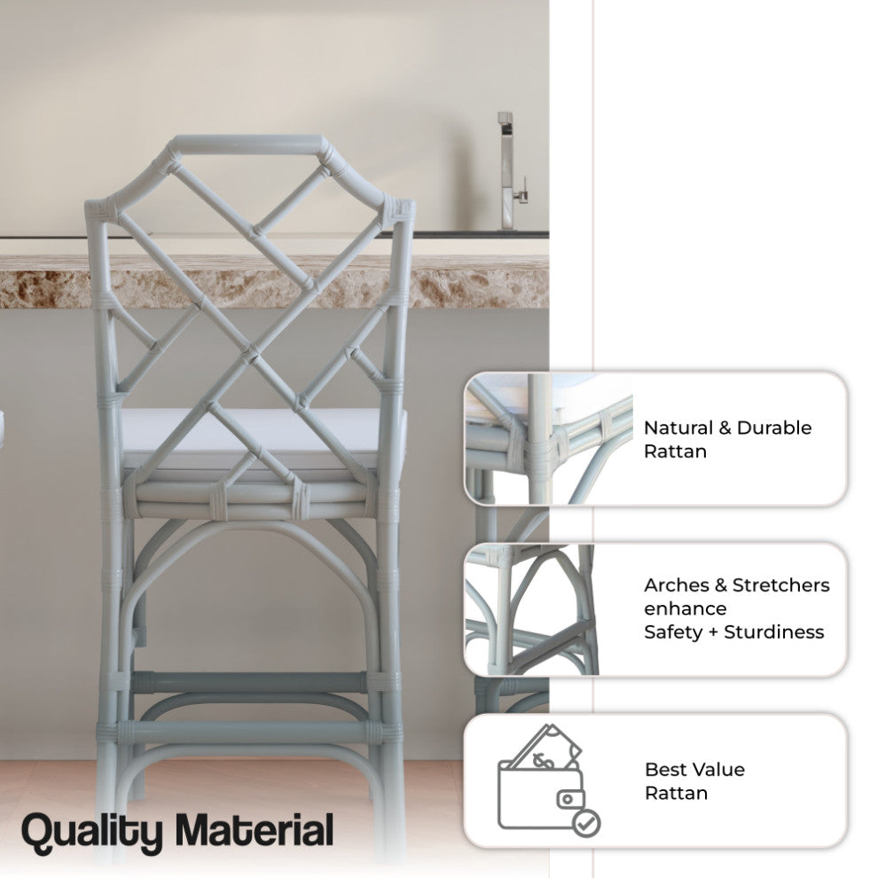 Kara Rattan Counter Stool, Set of 2, Gray