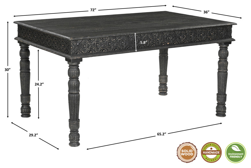 Wiley 7-piece Carved Solid Wood Dining Set, Black