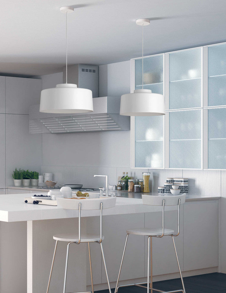 1-Light Metal Pendant, White Finish