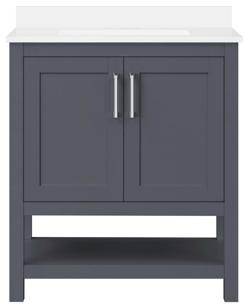Ove Decors Vegas Single Sink Bathroom Vanity Set With Countertop, White, Dark Charcoal, 30"