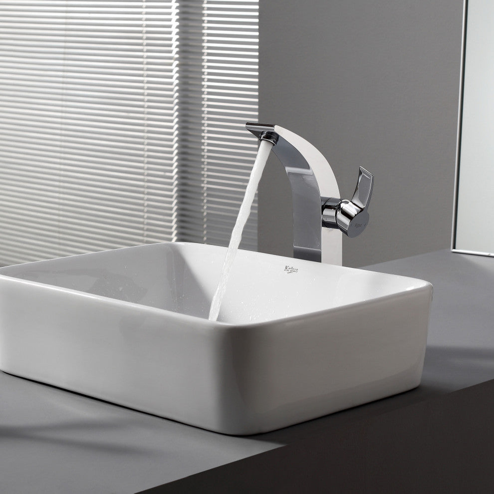 Elavo Ceramic Rectangle Vessel White Sink, PU Drain Chrome