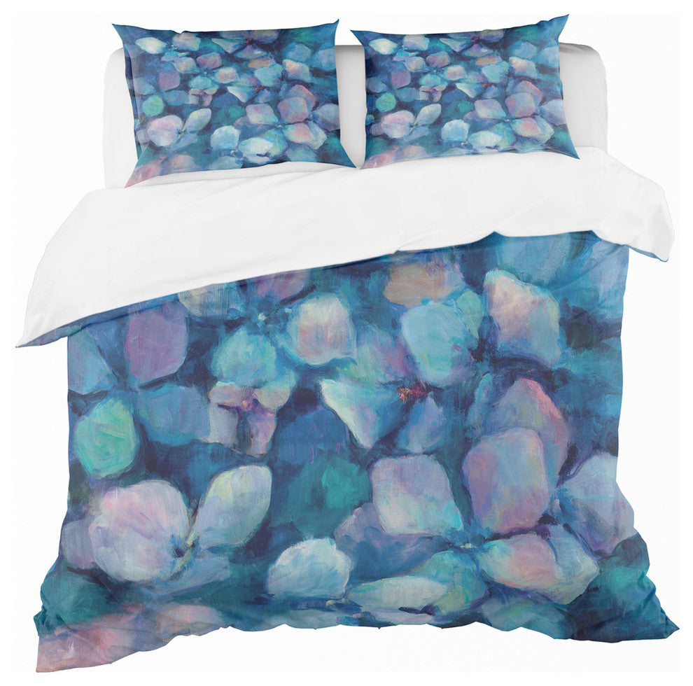Abstract Blue Flower Petals Geometric Duvet Cover Set, Twin