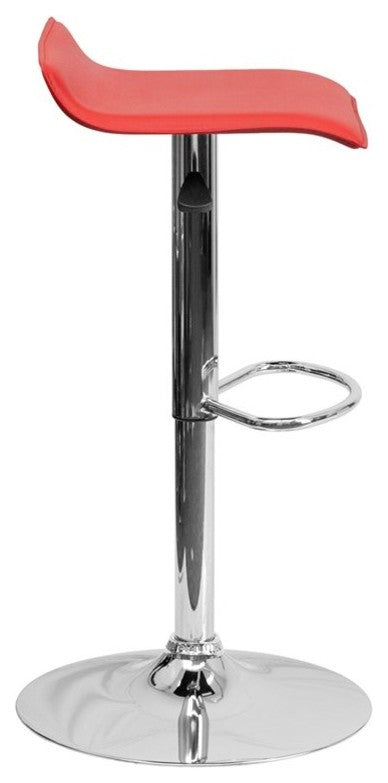 Estella Low-Back Red Vinyl Swivel Adjustable Barstool