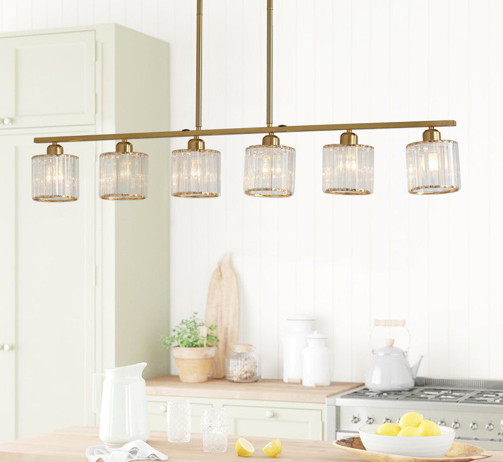 6-Light Linear Kitchen Island Pendant Lighting, Gold