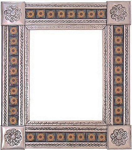 Medium Silver 4-Leaves Sunflower Tile Talavera Tin Mirror