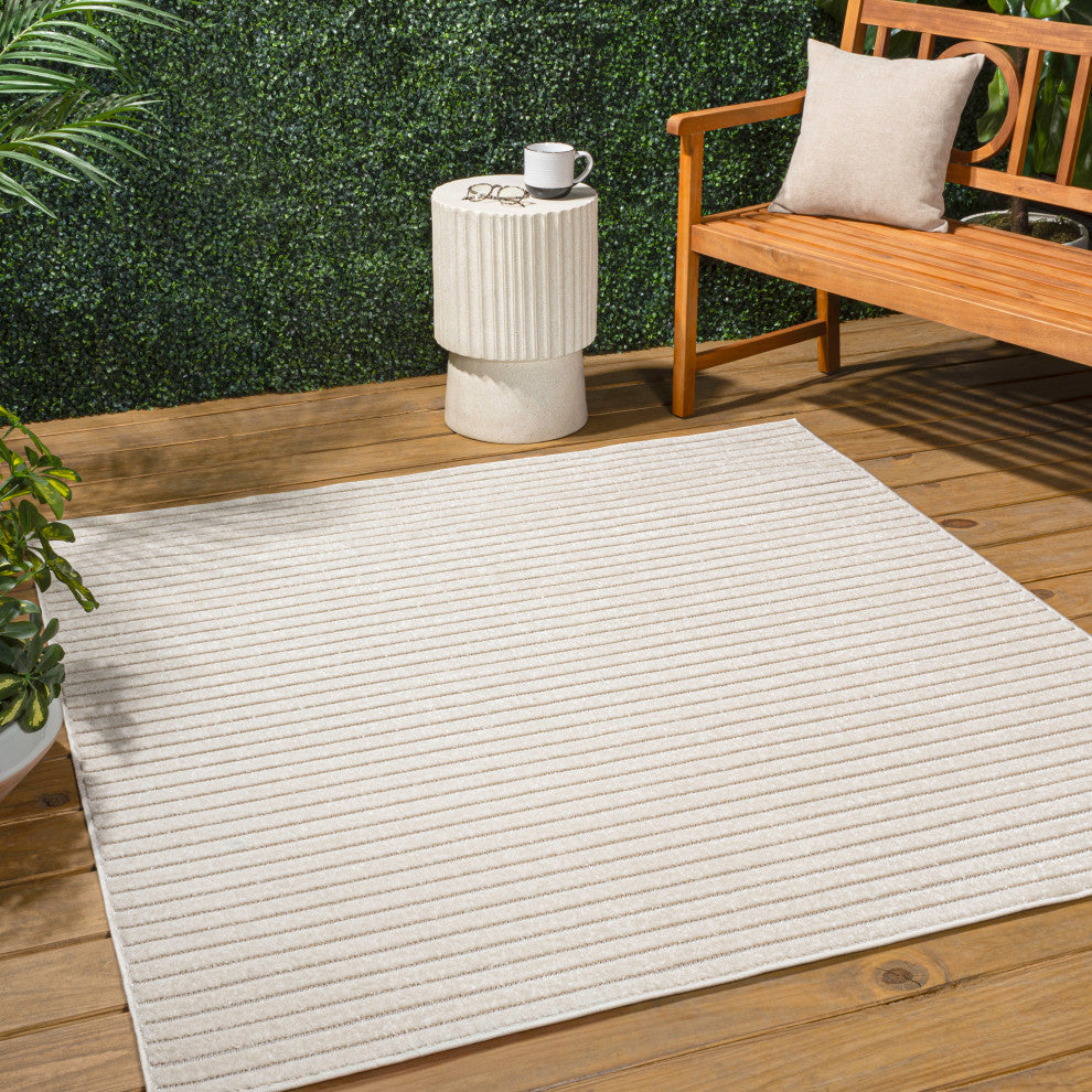 Aarhus High-Low Minimalist Scandi Striped Indoor/Outdoor Area Rug