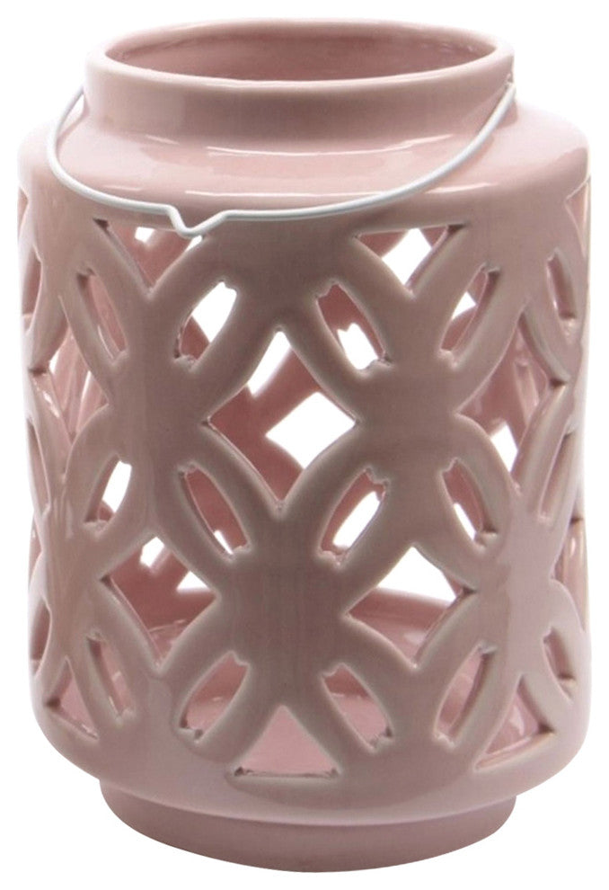 7" City Chic Pastel Pink Floral Cut-Out Porcelain Tea Light Candle Holder