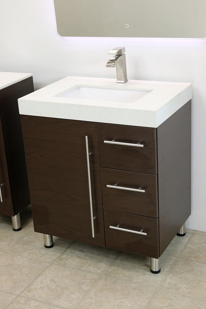 Windbay 30" Free Standing Vanity, Brown, White Integrated Sink and Countertop