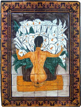Callalillies Basket Clay Talavera Tile Mural