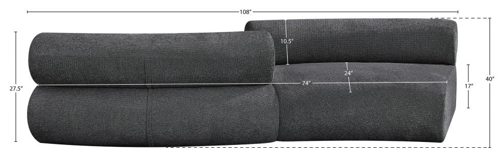 Bale Cream Chenille Fabric Modular Sofa, Gray, 2-Piece, S-Shaped