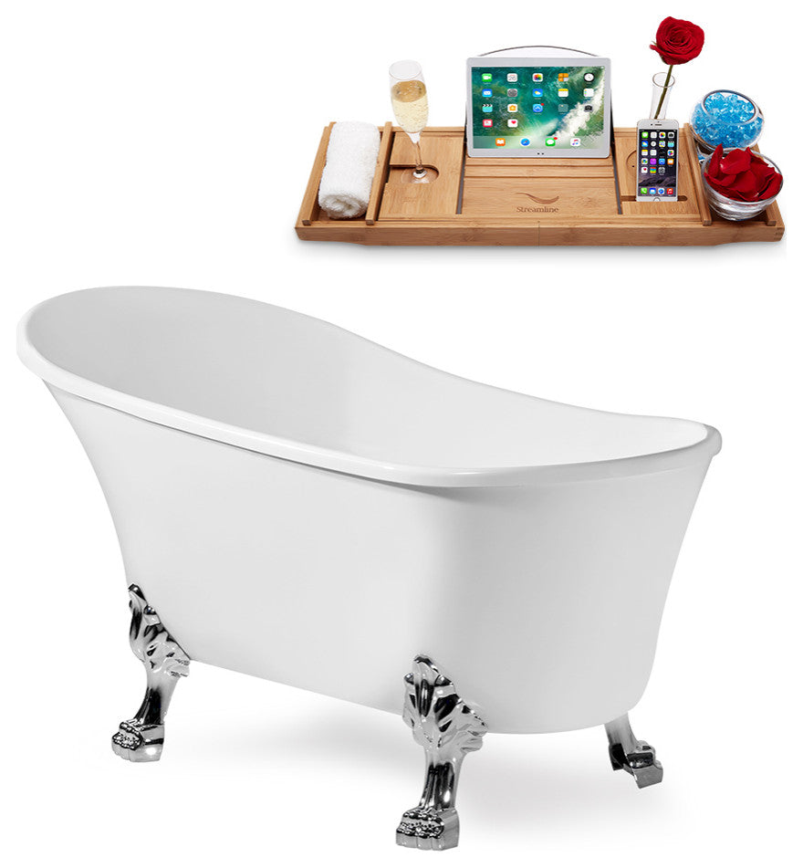 55" Streamline N346CH-IN-BL Clawfoot Tub and Tray With Internal Drain