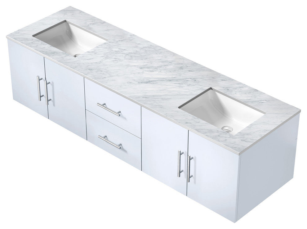Geneva Transitional Glossy White 72" Double Vanity