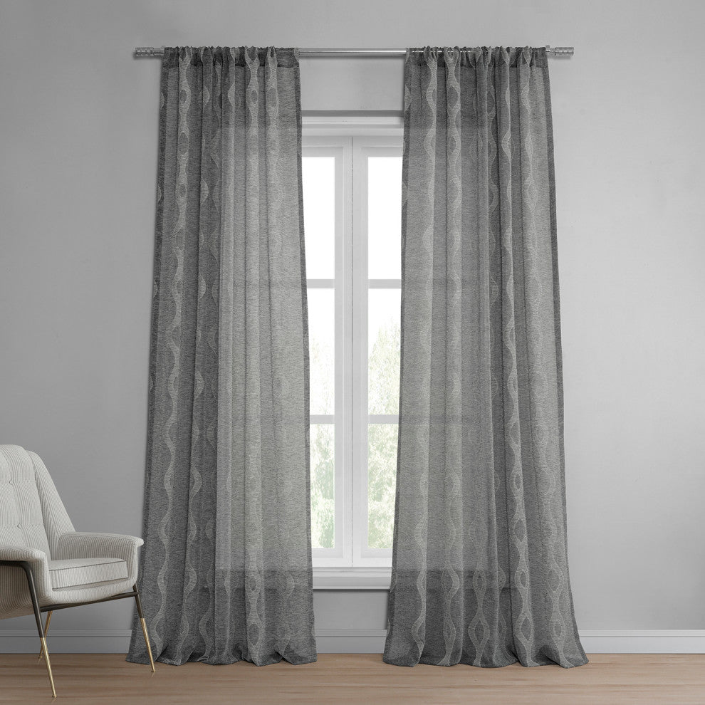Vega Patterned Linen Sheer Curtain, Vega Charcoal, 50"x96"