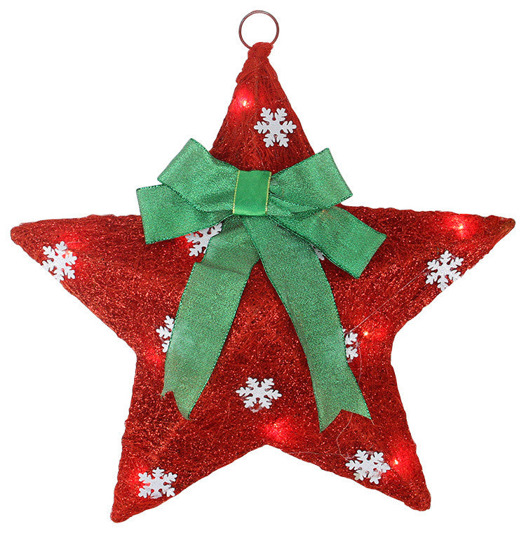 17" Sisal Hanging Christmas Star Window Decoration With Bow