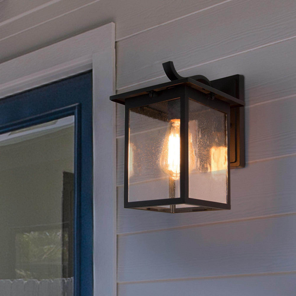 LNC 1-Light Trasitional Seeded Glass Matte Sand Black Square Outdoor Lighting