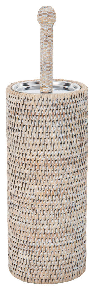 La Jolla Rattan Toilet Brush with Stand, Honey-Brown, White