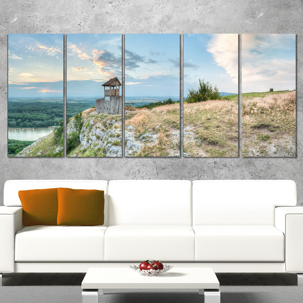 "View Tower on Hill" Panorama Landscape Wall Art Canvas Print60"x28", 5-Panels