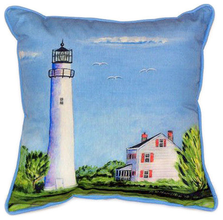 Pair of Betsy Drake Fenwick Island Light House Indoor / Outdoor Pillows