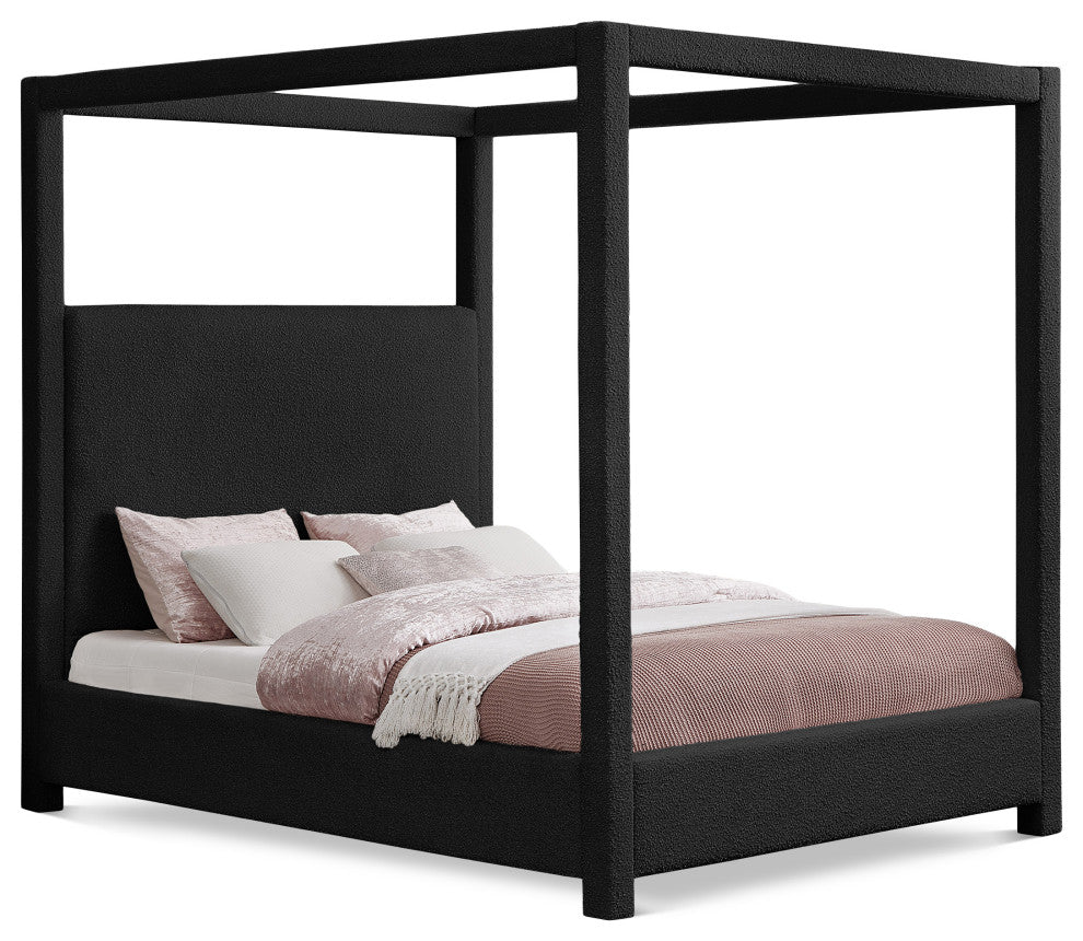 Eden Boucle Fabric Upholstered Bed, Black, King
