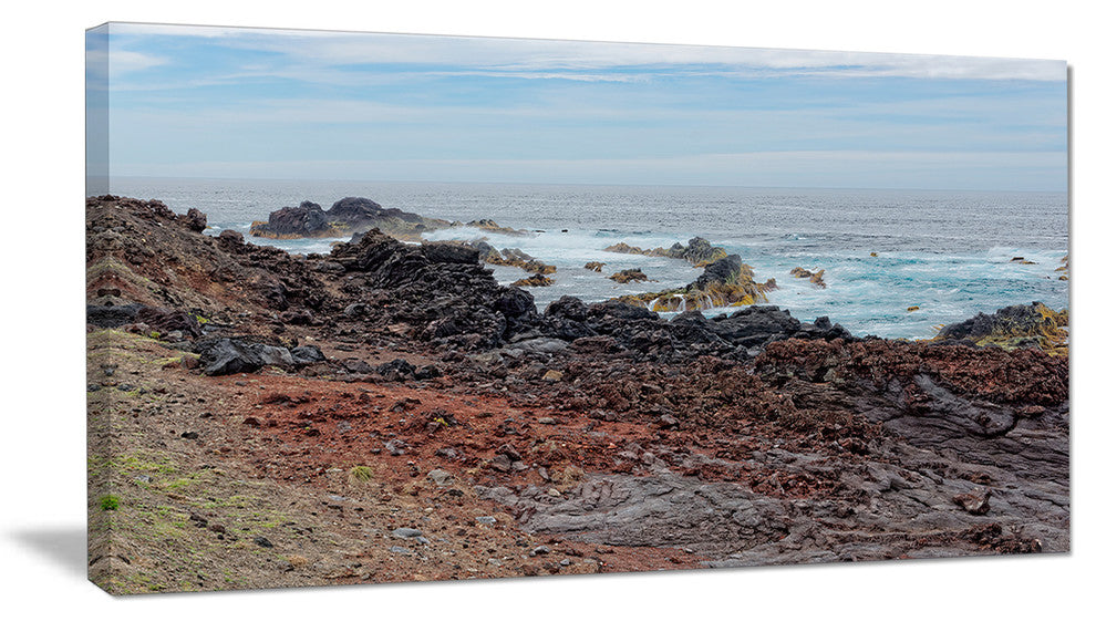 "Beautiful Azores Rocky Coast" Seashore Canvas Art, 32"x16"