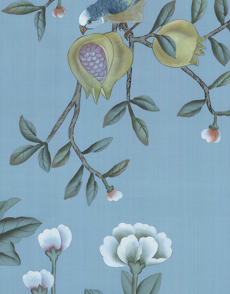 Chinoiserie Wall Mural Jinan, Blue, Sample