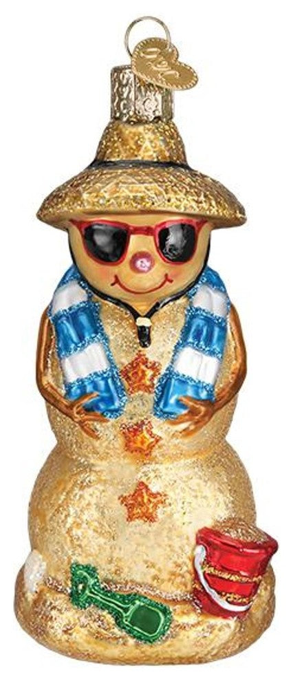 Sand Snowman Beachy Christmas Holiday Ornament Glass