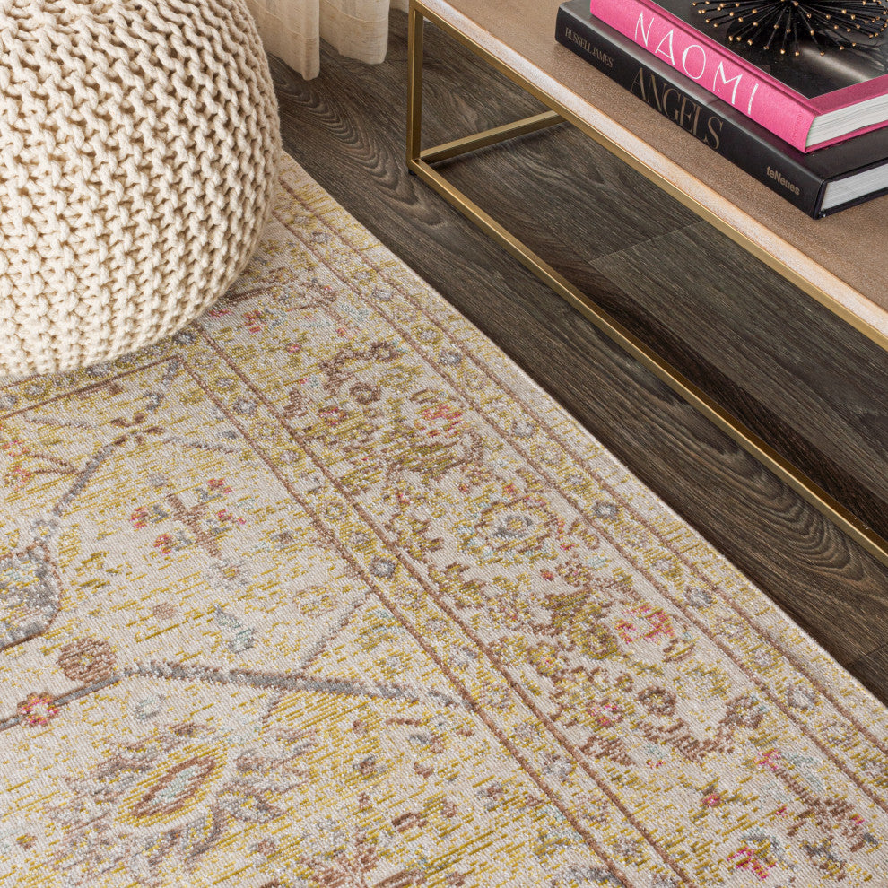 Alba Modern Faded Peshawar Area Rug, Ivory, 5 X 8